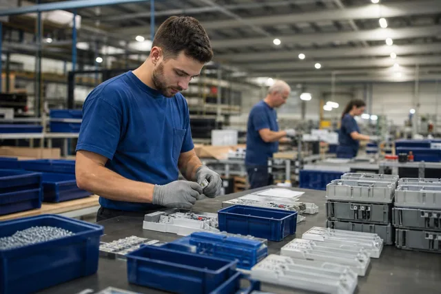 Factory Worker Preparing Components