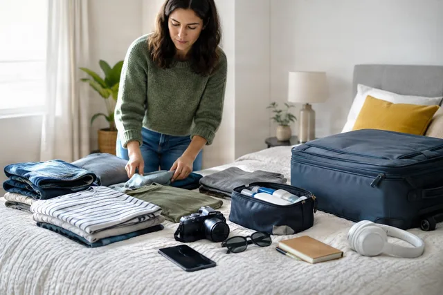 Traveler Packing Clothes on Bed
