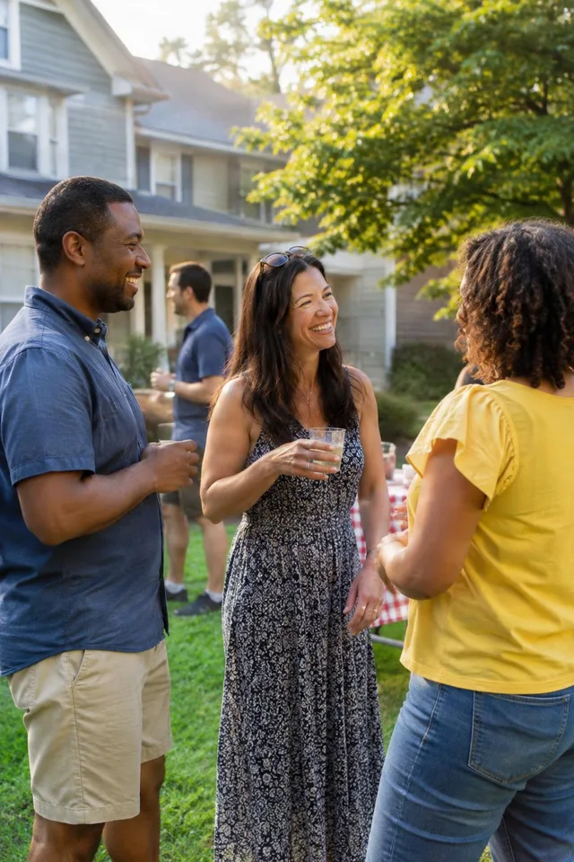 Neighbors Chatting at Backyard Gathering