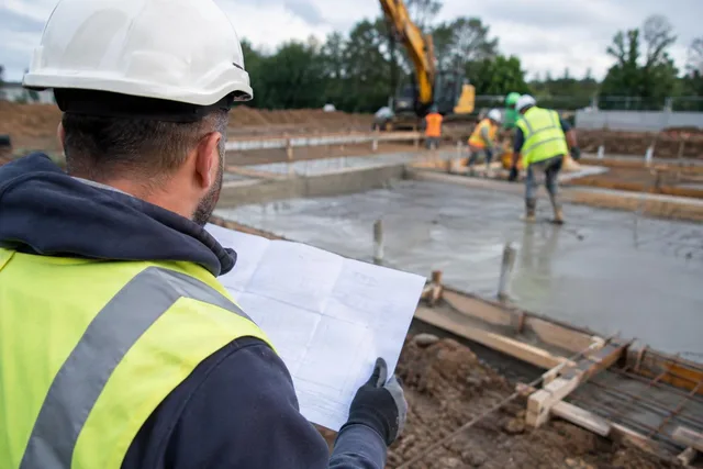 Foreman Reviewing Plans On Site