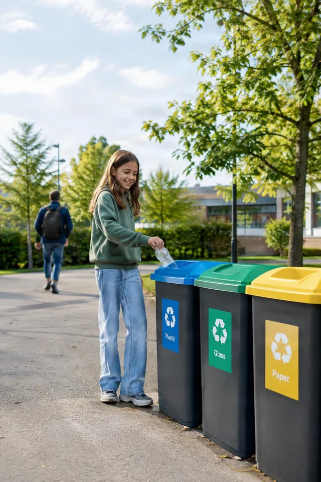 Teen Recycling Bottle Outdoors