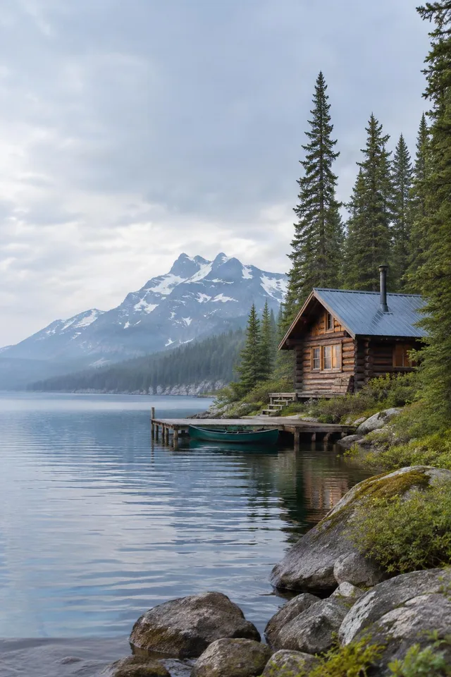 Lakeside Log Cabin with Mountain View