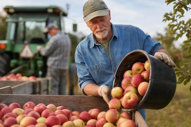 Farmer Sorting Apples at Orchard