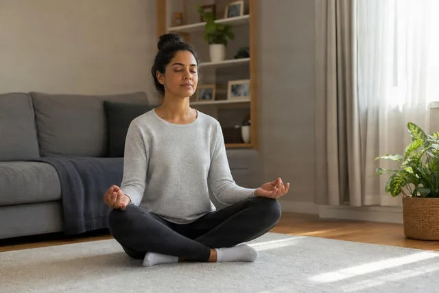 Woman Meditating in Living Room