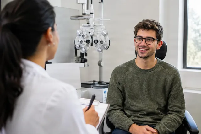 Optometrist Consultation Over Shoulder