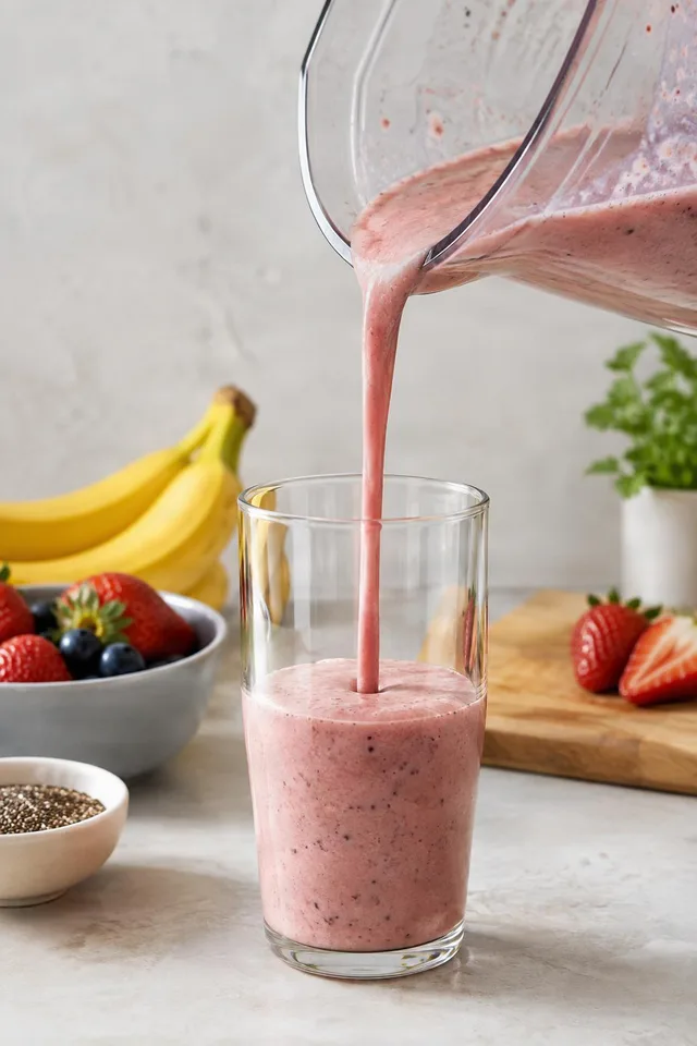 Pouring Berry Smoothie Into Glass