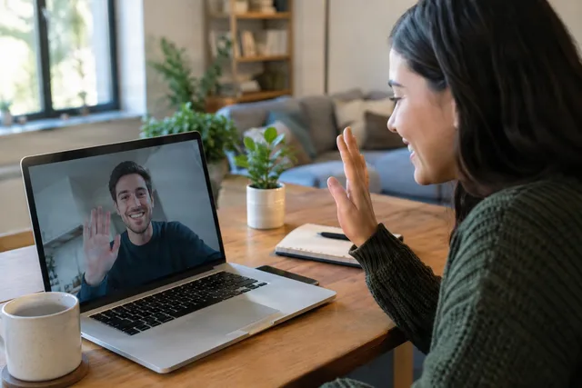Woman Waving During Video Call