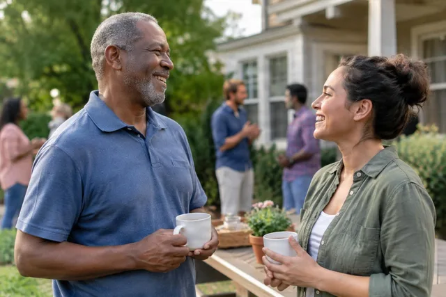 Neighbors Chatting at Backyard Gathering