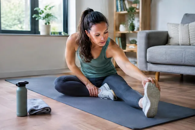 Home Stretching With Mat and Towel