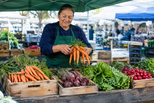 Farmers Market Vendor Holding Carrots