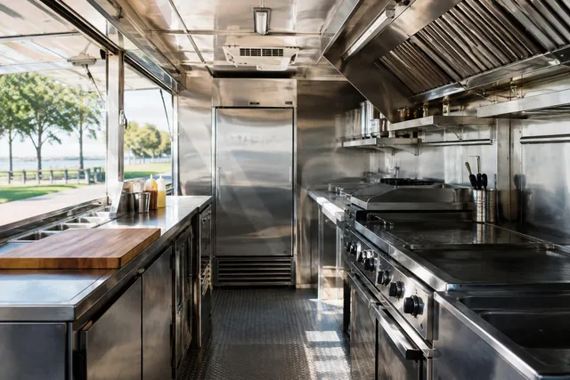 Sunlit Food Truck Kitchen Interior