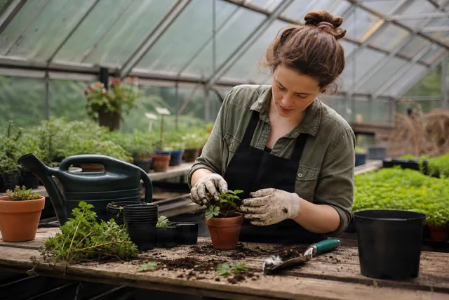 Potting Seedlings in Greenhouse