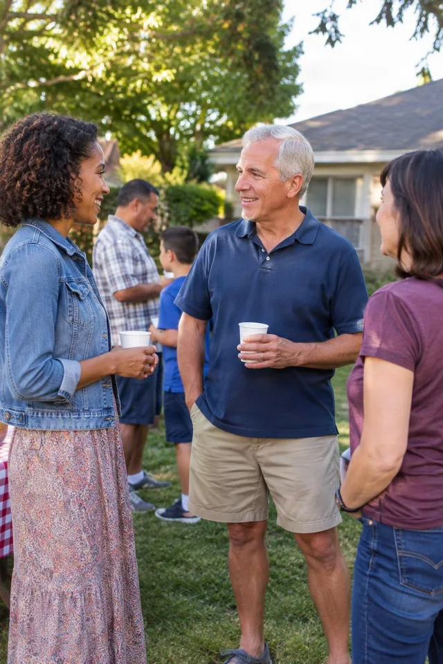 Neighbors Chatting at Backyard Gathering