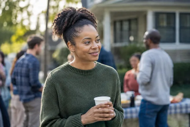 Neighbor Smiling at Block Party