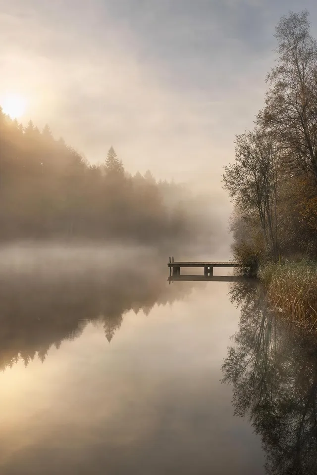 Quiet Foggy Lake Pier
