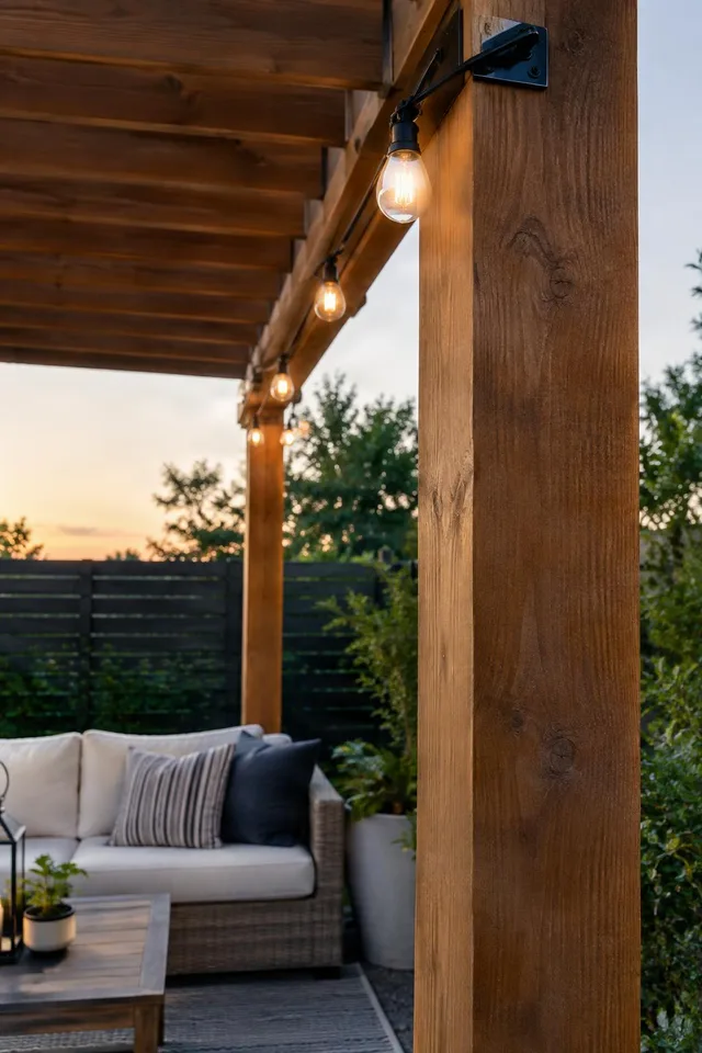 Pergola Post With String Lights