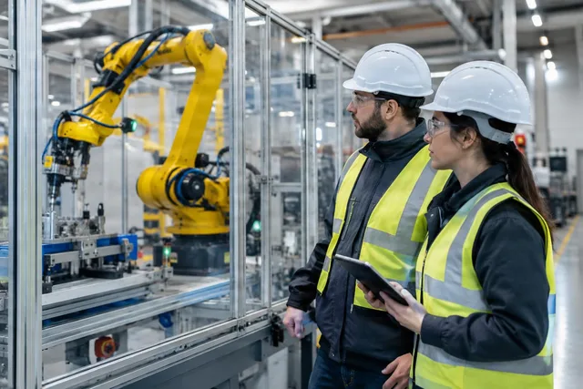 Engineers Inspect Robot Cell Progress