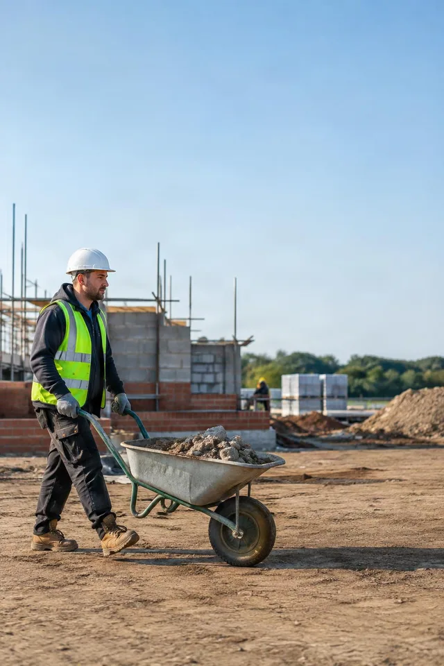 Construction Worker With Wheelbarrow