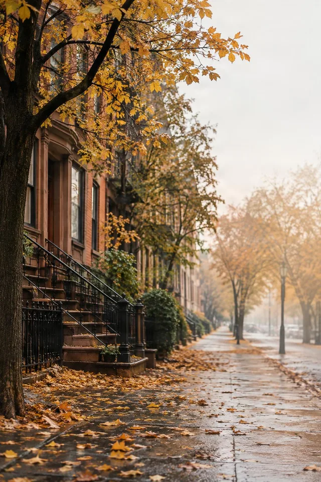 Quiet Autumn Brownstone Street