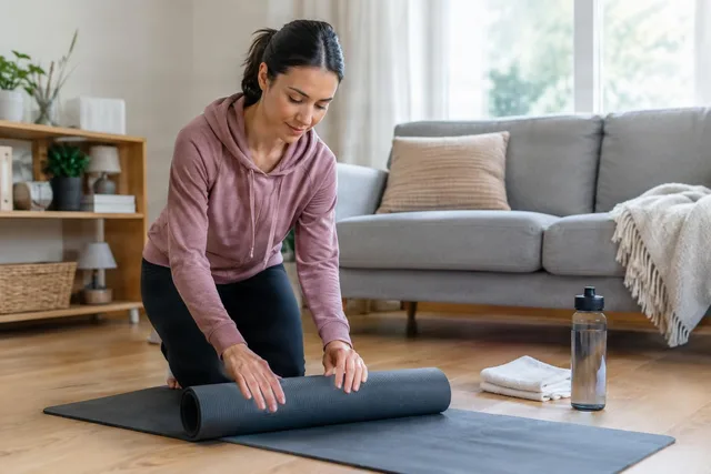 Rolling Out Yoga Mat at Home
