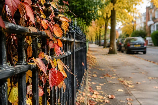 Autumn Leaves on Iron Fence
