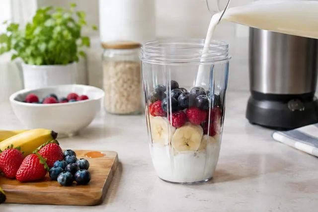 Pouring Milk Into Smoothie Cup