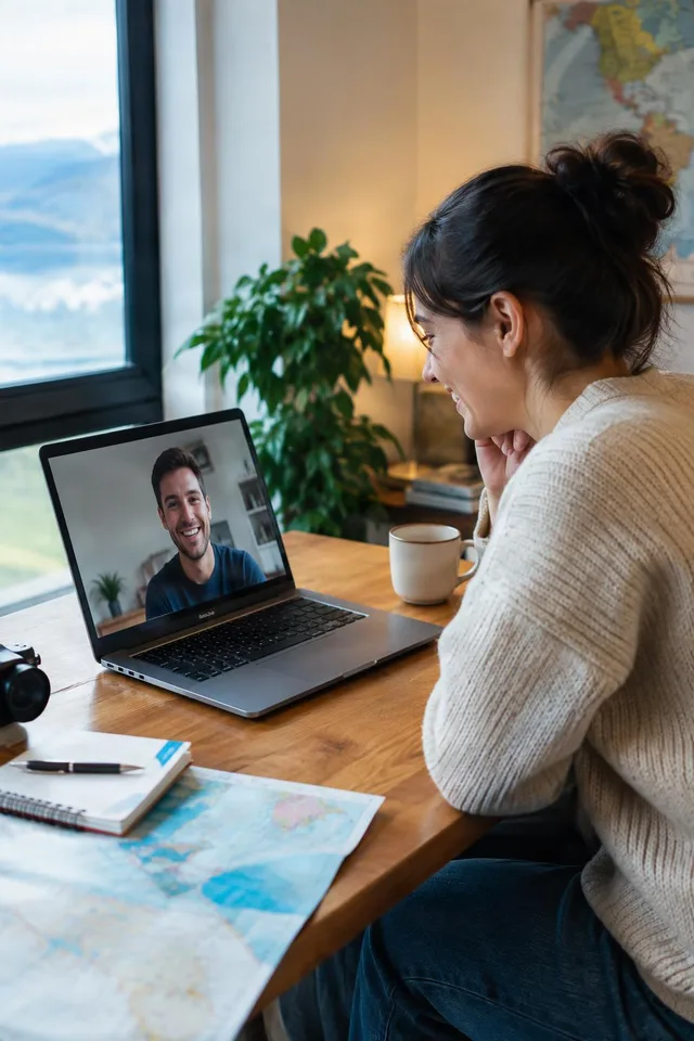 Woman on Long Distance Video Call