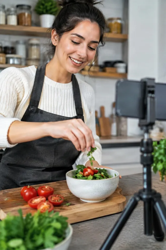 Food Creator Filming Fresh Salad