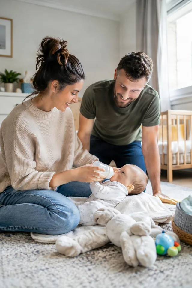 Parents Feeding Baby at Home