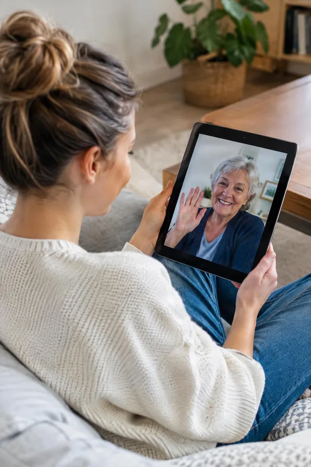 Video Call on Tablet at Home