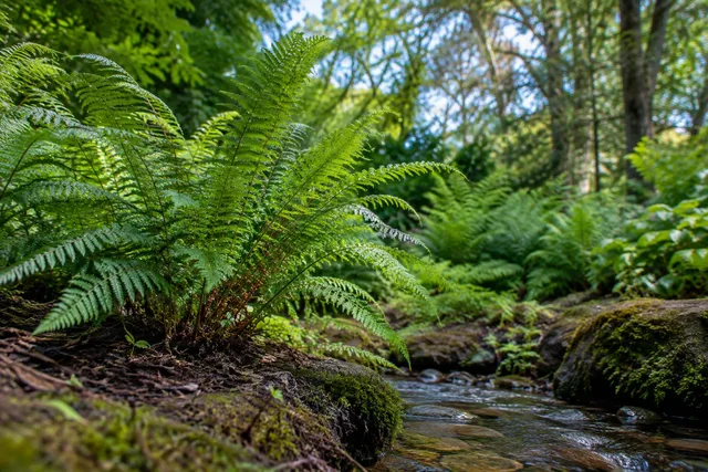 Low-Angle Ferns by Forest Stream
