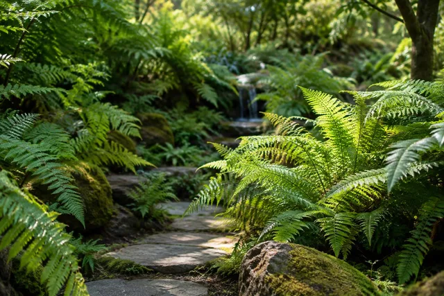 Sunlit Fern Garden Path