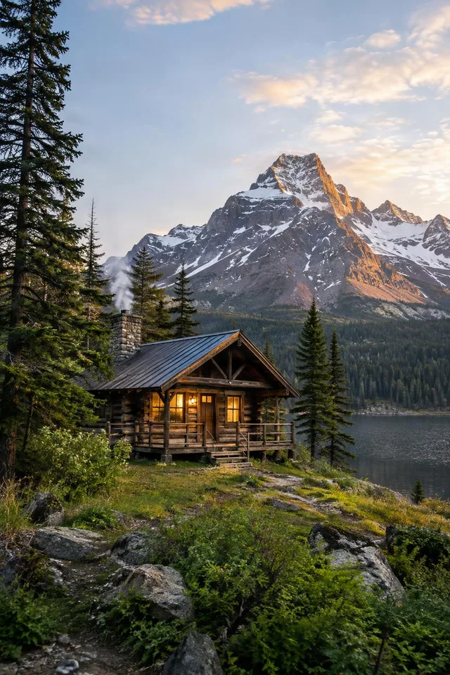 Lakeside Cabin Below Alpine Peak