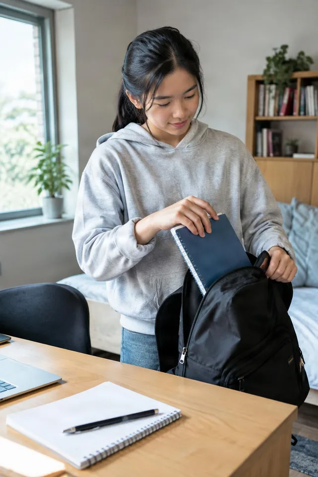 Student Packing Away Study Notes