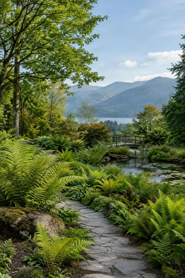 Fern Garden Path to Pond