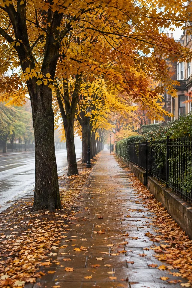 Rainy Autumn Street Perspective
