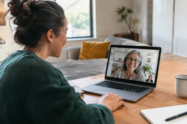 Laptop Video Call With Older Woman