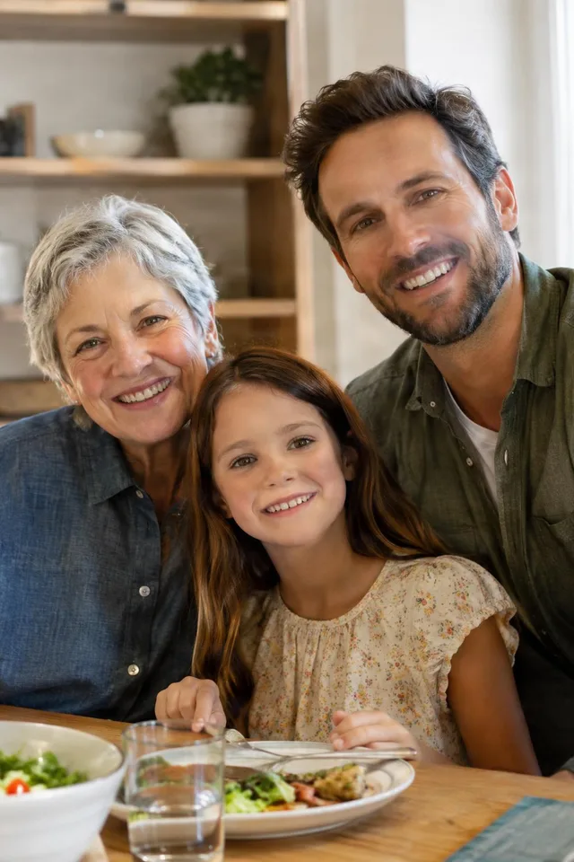 Smiling Multigenerational Family at Table