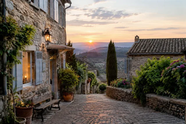 Sunset Cobblestone Village Lane