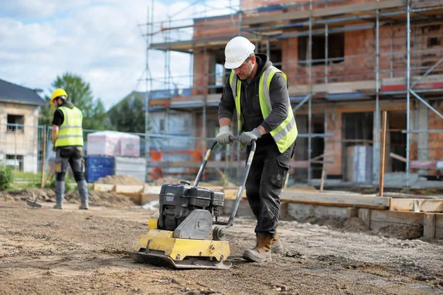 Worker Compacting Soil on Site