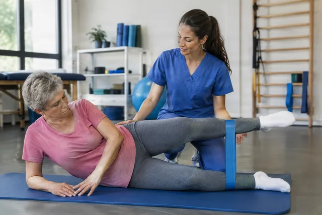 Physiotherapist Assists Resistance Band Exercise