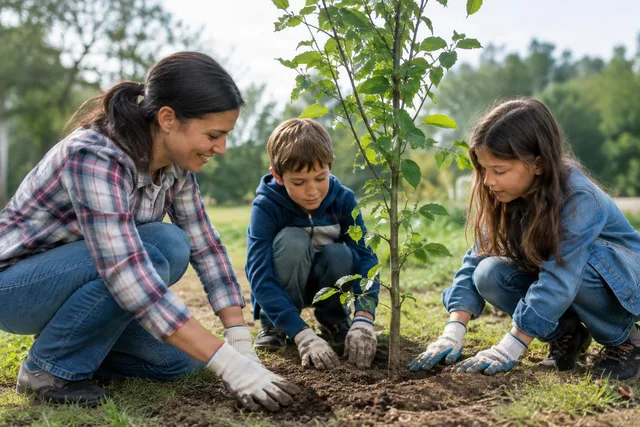 Family Planting Young Tree