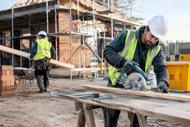 Circular Saw Cutting Timber On Site