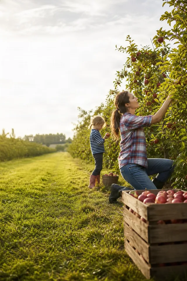 Mother and Child Apple Harvest
