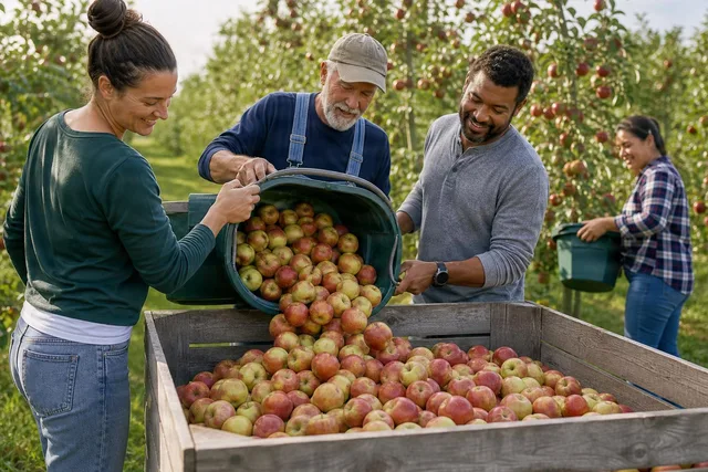 Farm Team Pouring Apple Harvest