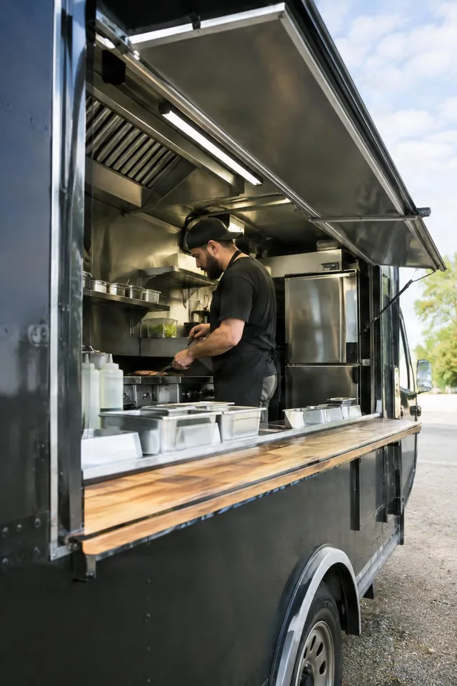 Chef Cooking Inside Food Truck