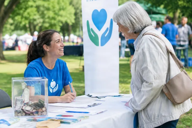 Volunteer Greeting Donor at Booth