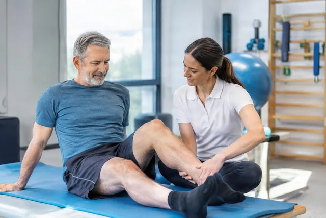Physiotherapist Assisting Hip Stretch