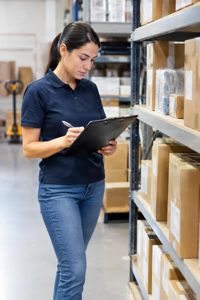 Warehouse Inventory Check with Clipboard