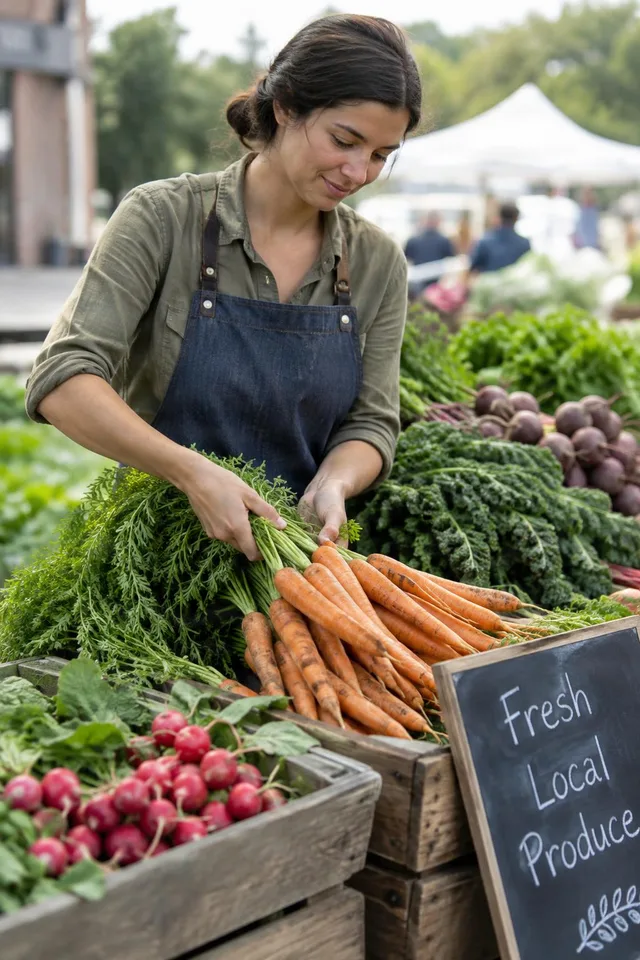 Vendor Arranging Fresh Carrots